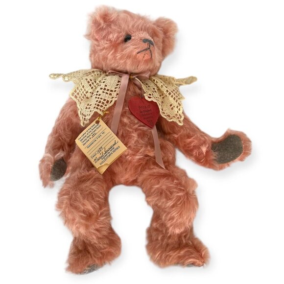 Vtg NWT 1989 Muriel Townsend Signed Pink Mohair Fur Teddy Bear "Moxie" 15" - Picture 5 of 11